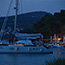 Zdrilca bay at sunset; view to the “Antonio Patak” restaurant